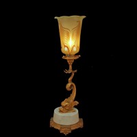 Art Nouveau Bradley & Hubbard Bronze 24kt Gold Dolphin Table Lamp