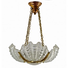 Four-Shade Art Deco Clamshell Chandelier with Cast Brass Frame