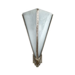 Art Deco Bronze Cast Triangular Theater Light with Seedy Glass Slip Shades