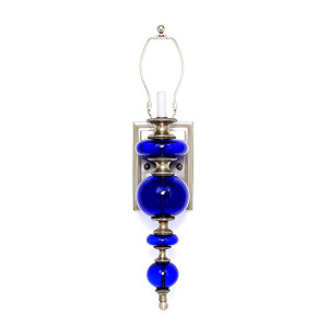 Modern Silver bronze Sconce with Cobalt Glass Spheres