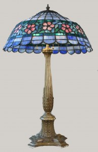 Antique American Lamp with Glass Flower Shade
