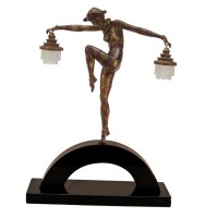 Art Deco Bouraine Bronze Harlequin Lamp