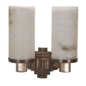 Tiered Bronze and Alabaster Deco Sconce