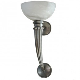 Art Deco Bronze Torchiere Sconce with Alabaster Shade