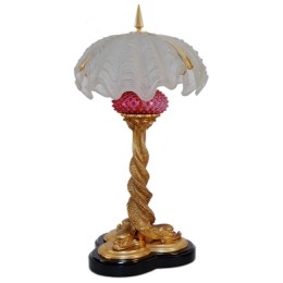 Bradley & Hubbard Art Nouveau Dolphin Table Lamp with Clam Shell Shades