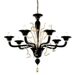 Modern Black Murano Glass Chandelier with Gold Dust