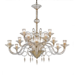 Modern Gold Murano Glass Chandelier with Ribbed Ornaments