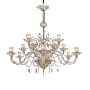 Modern-Murano-15-Light-Clear-and-Gold-Chandelier-with-Diamon-Drops