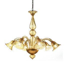 Modern Amber Murano Glass Chandelier with Trumpet Shades