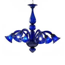 Modern Blue Murano Glass Chandelier with Trumpet Shades